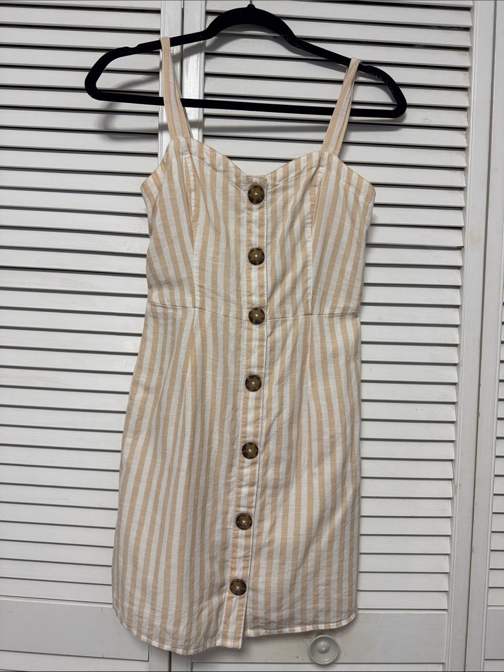 Abercrombie & Fitch Beige and White Striped Button-Front Mini Dress Sz S